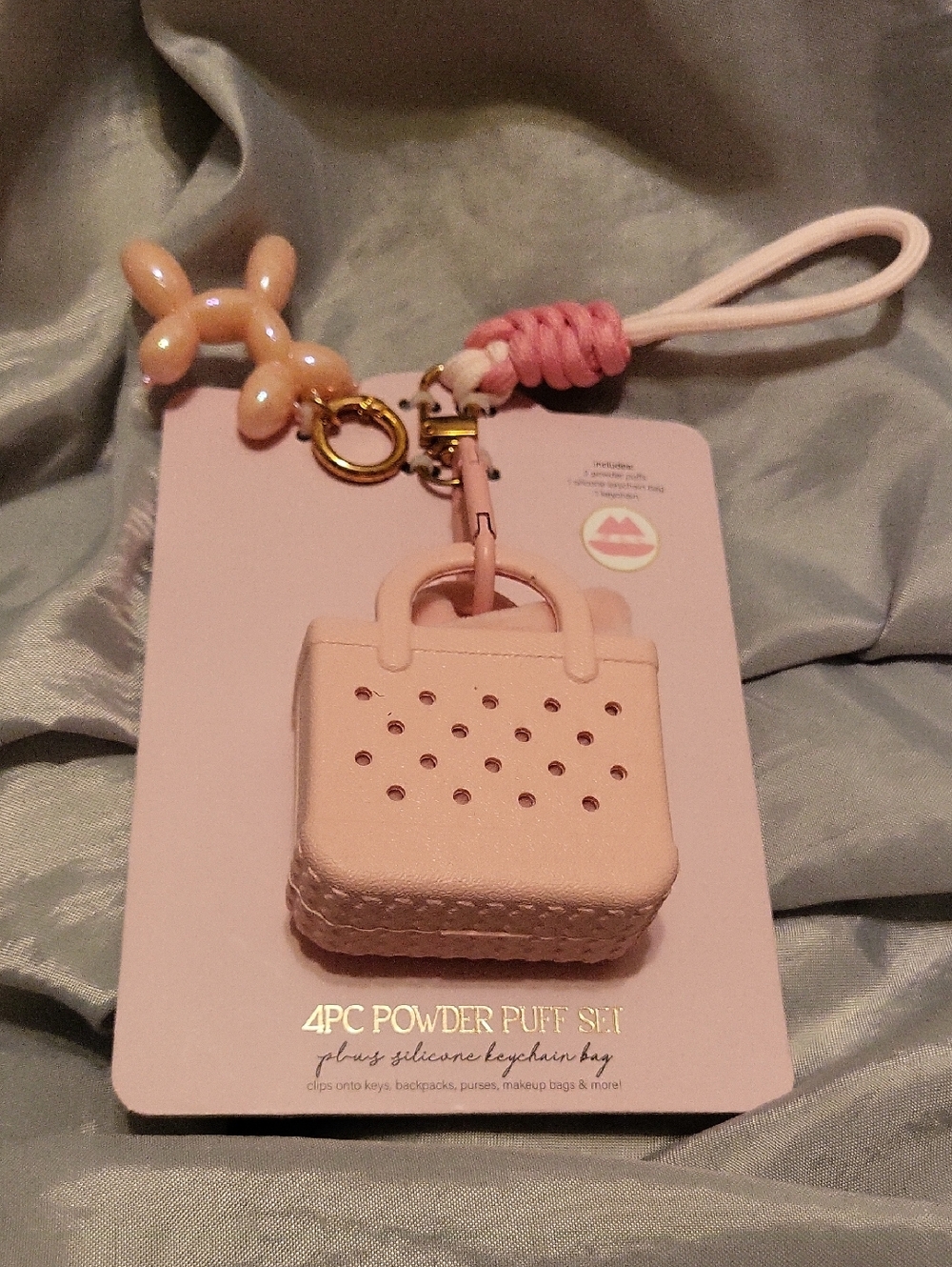 powder puff mini tote keychain in pale pink Dog  Lp M
